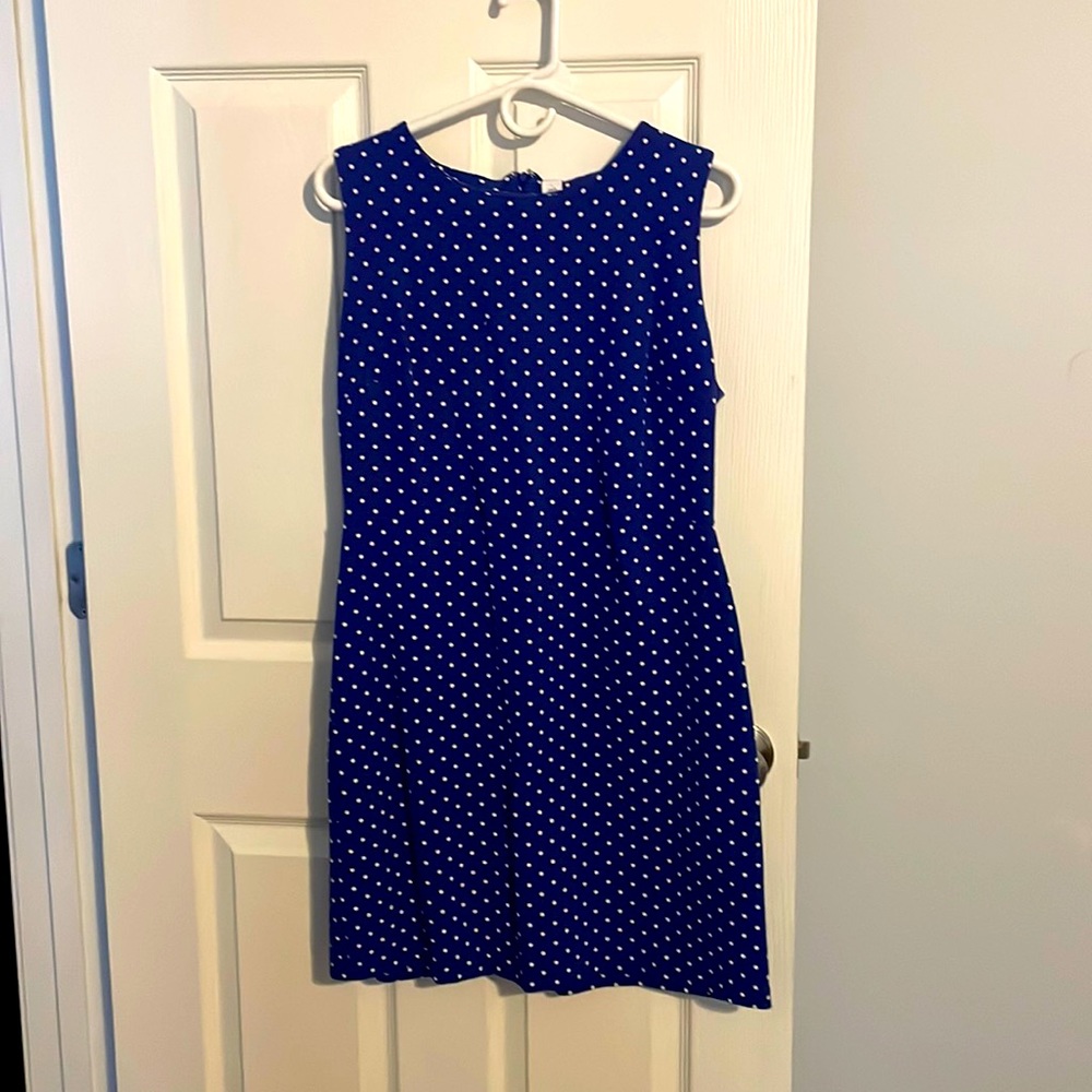 Casual work dress.  Cute blue and white polka dots!
